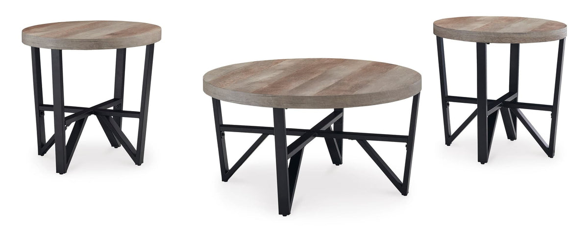 Round Grayish Brown and Black Coffee Table Set — product image 2