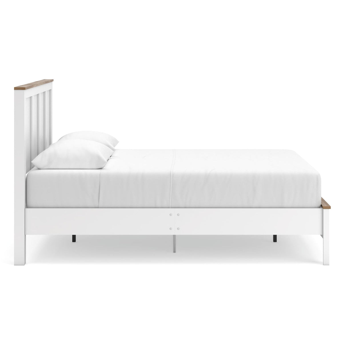 Kerisden White/Brown Queen Panel Complete Bed Frame — side view