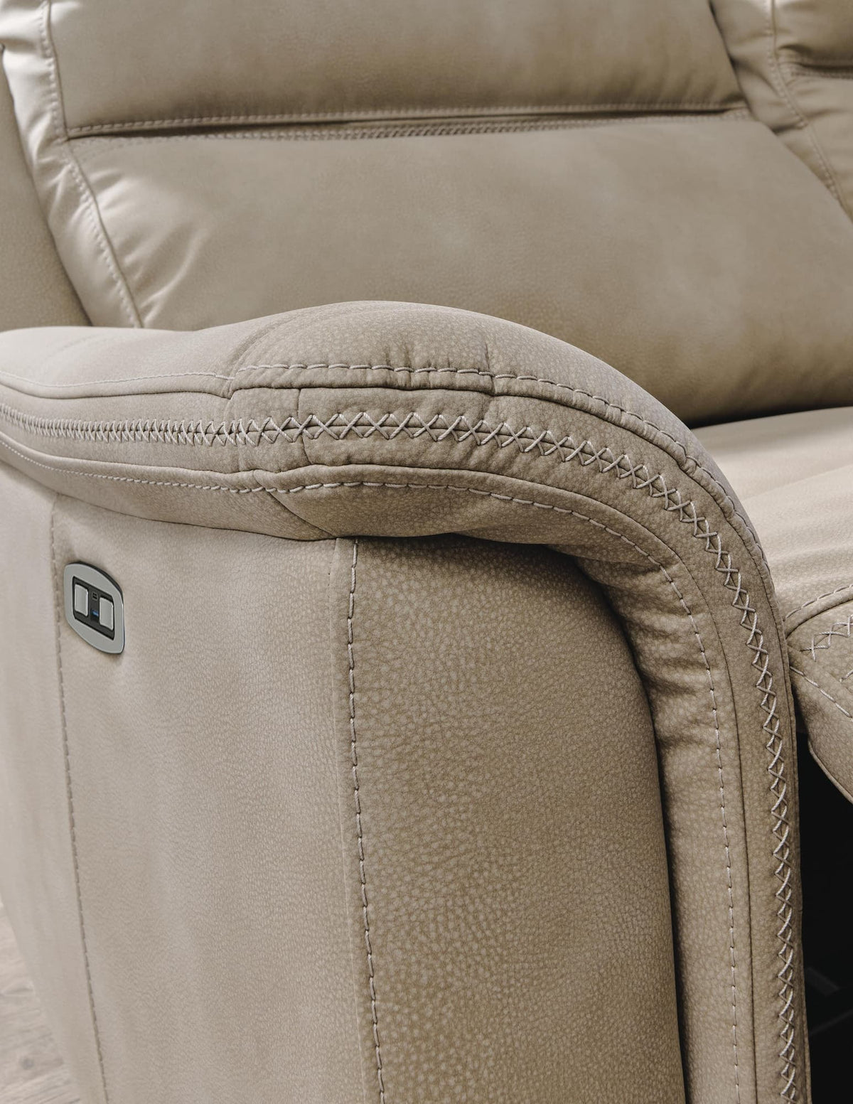 Next-Gen Durapella Sand Microfiber Power Recliner — detail view
