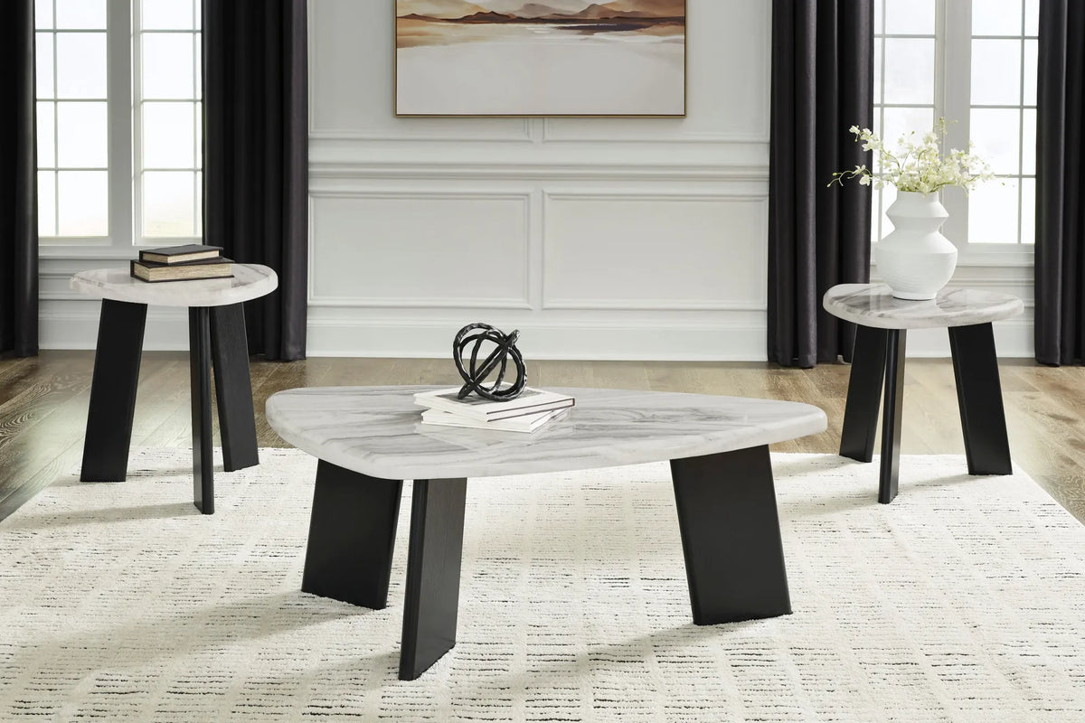 Black Faux Carrara Marble 3-Piece Coffee Table Set — product view