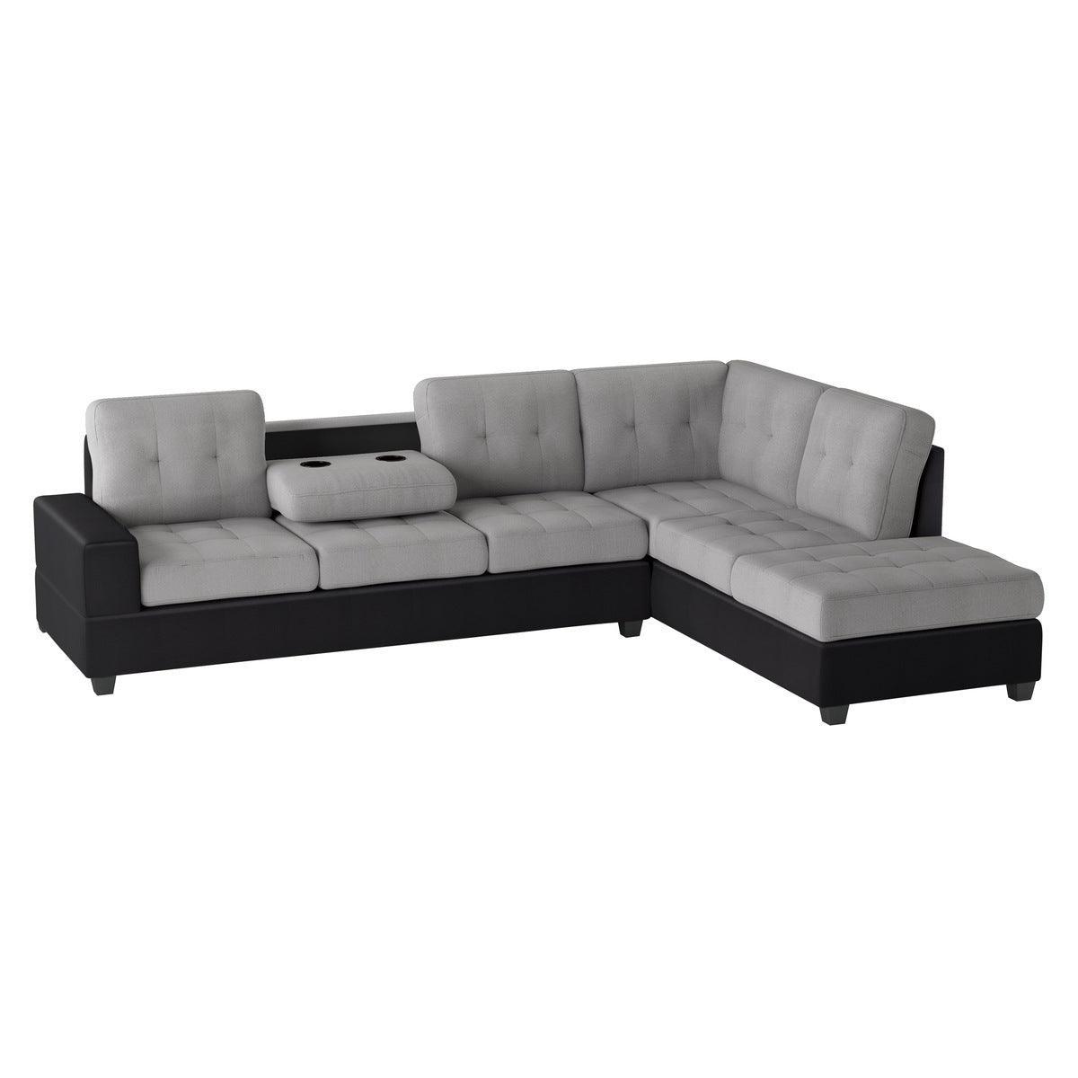 Gray/Black Traditional Solid Wood, Plywood Fabric Upholstered Tufted Ottoman Sectional - Ella Furniture