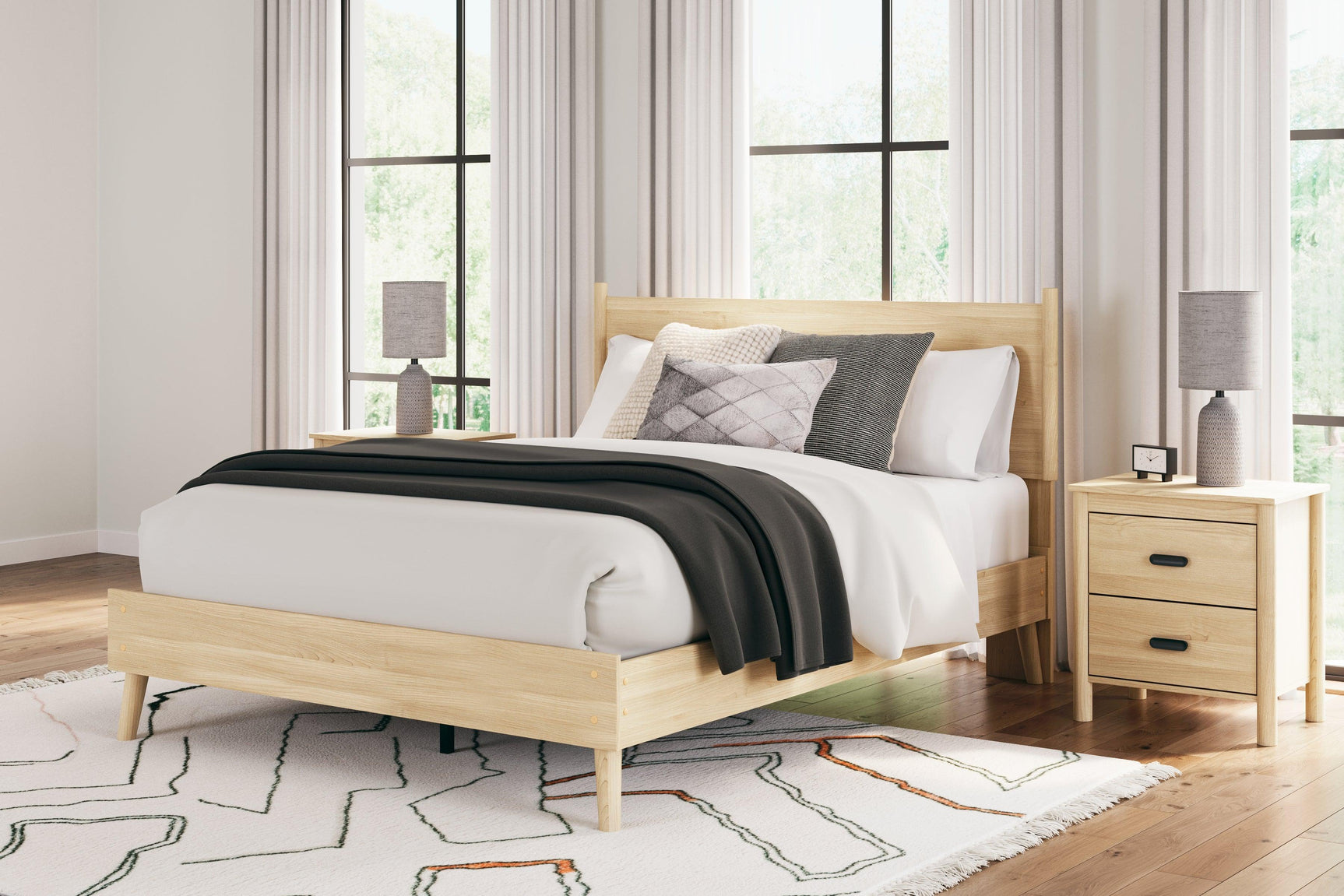 Cabinella Tan Queen Platform Panel Bed - Ella Furniture