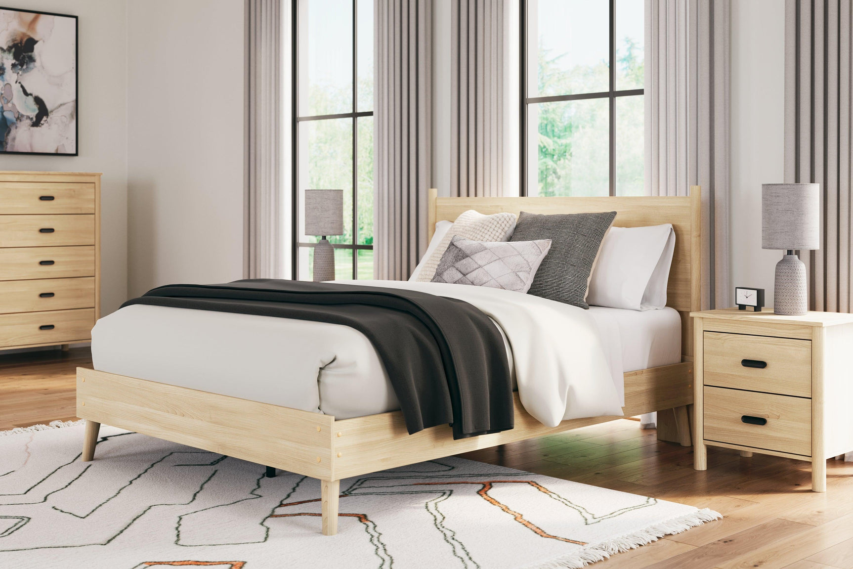 Cabinella Tan Queen Platform Panel Bed - Ella Furniture