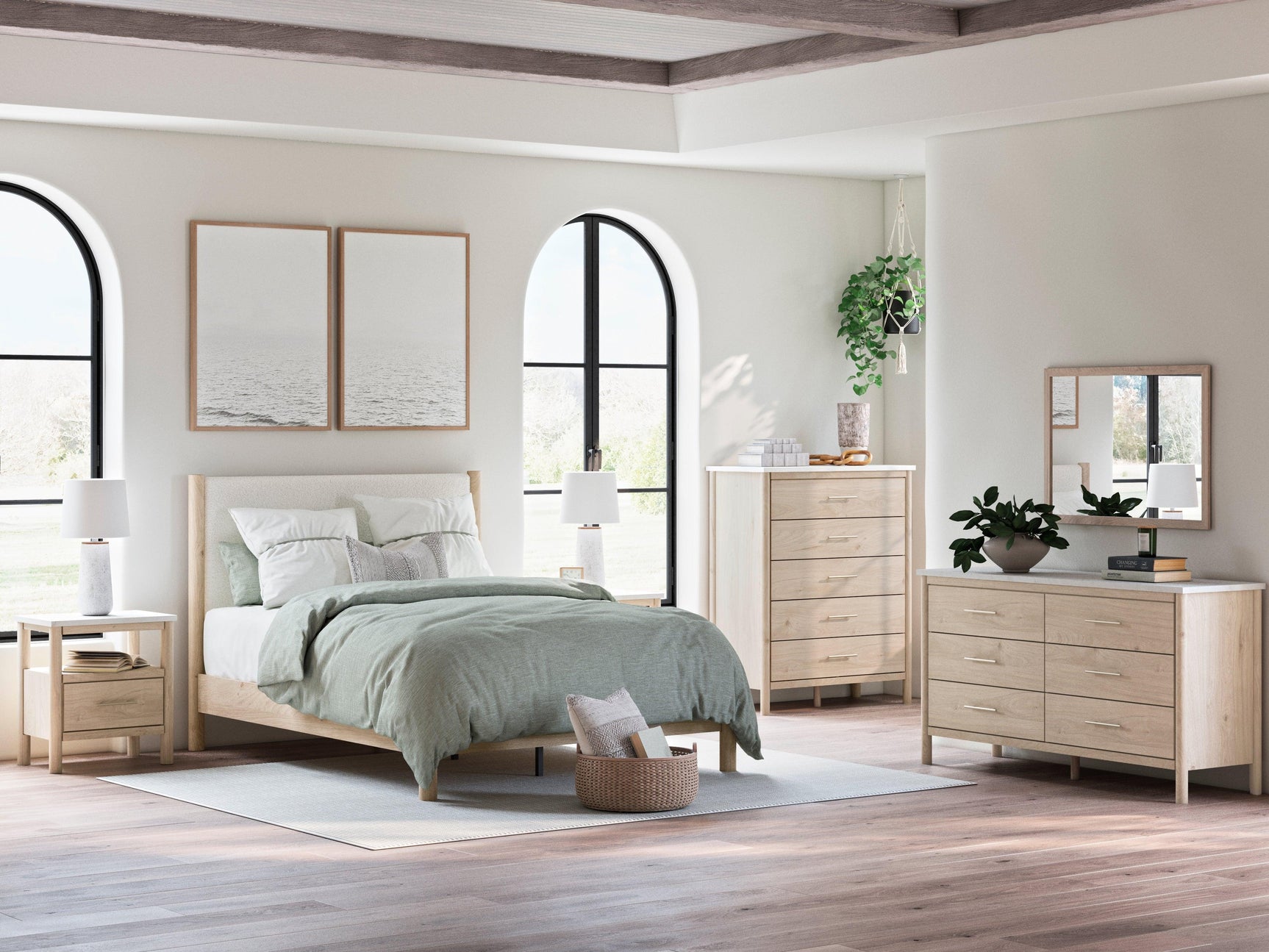 Cadmori Two-tone Queen Upholstered Panel Bed - Ella Furniture