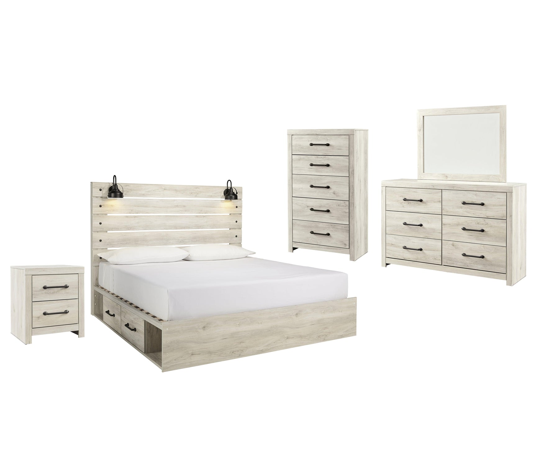 Cambeck Whitewash Panel 4 Storage Bedroom Set - Ella Furniture