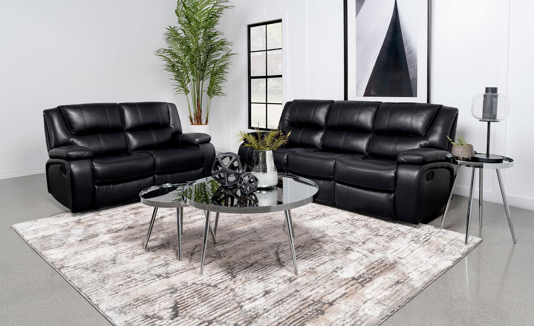 Camila 2-piece Upholstered Motion Reclining Sofa Set Black 610244-S2 - Ella Furniture