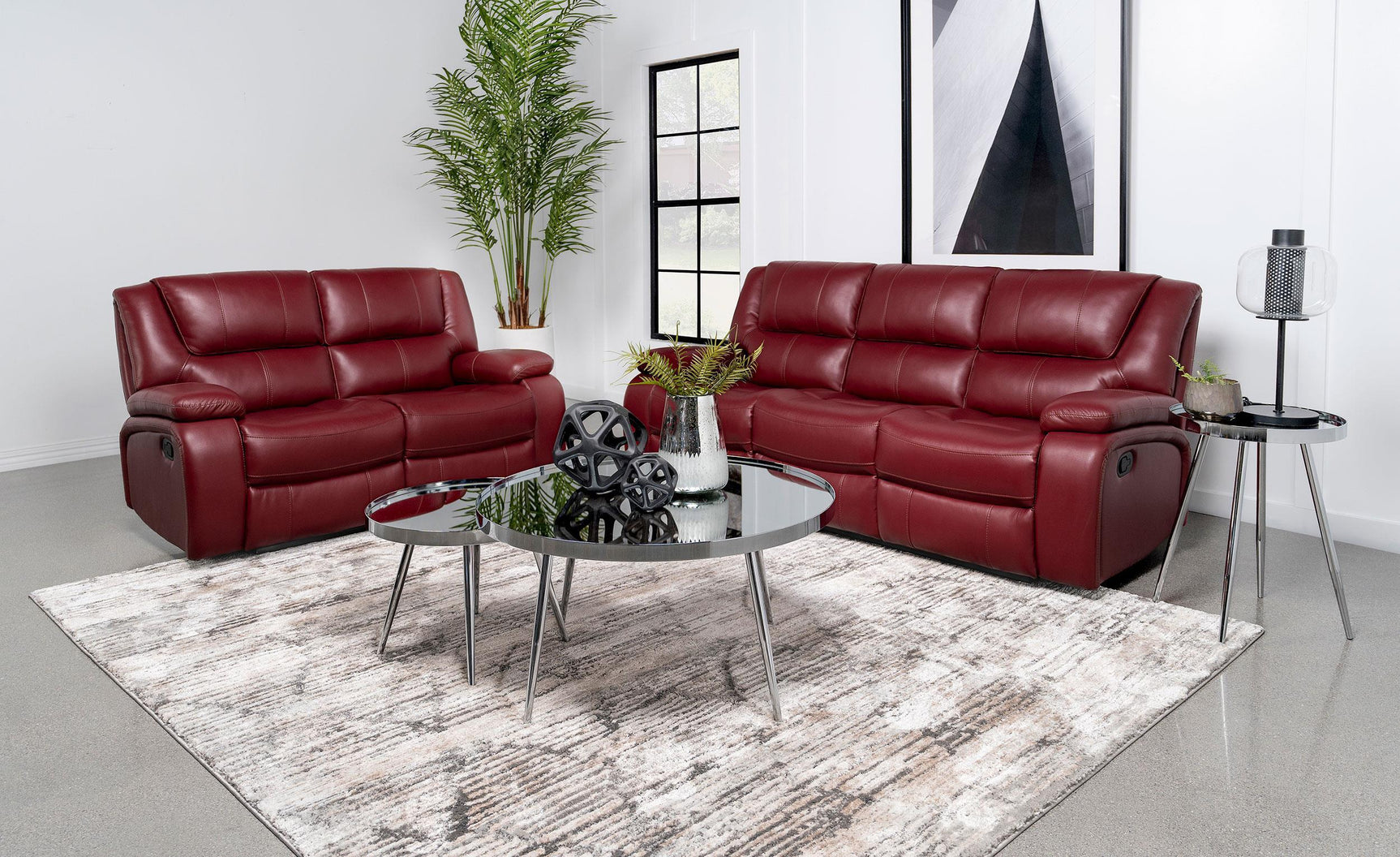 Camila 2-piece Upholstered Reclining Sofa Set Red 610241-S2 - Ella Furniture