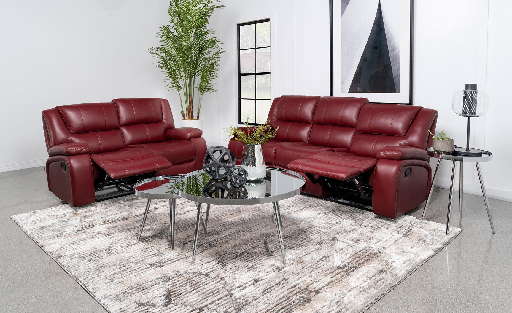 Camila 2-piece Upholstered Reclining Sofa Set Red 610241-S2 - Ella Furniture