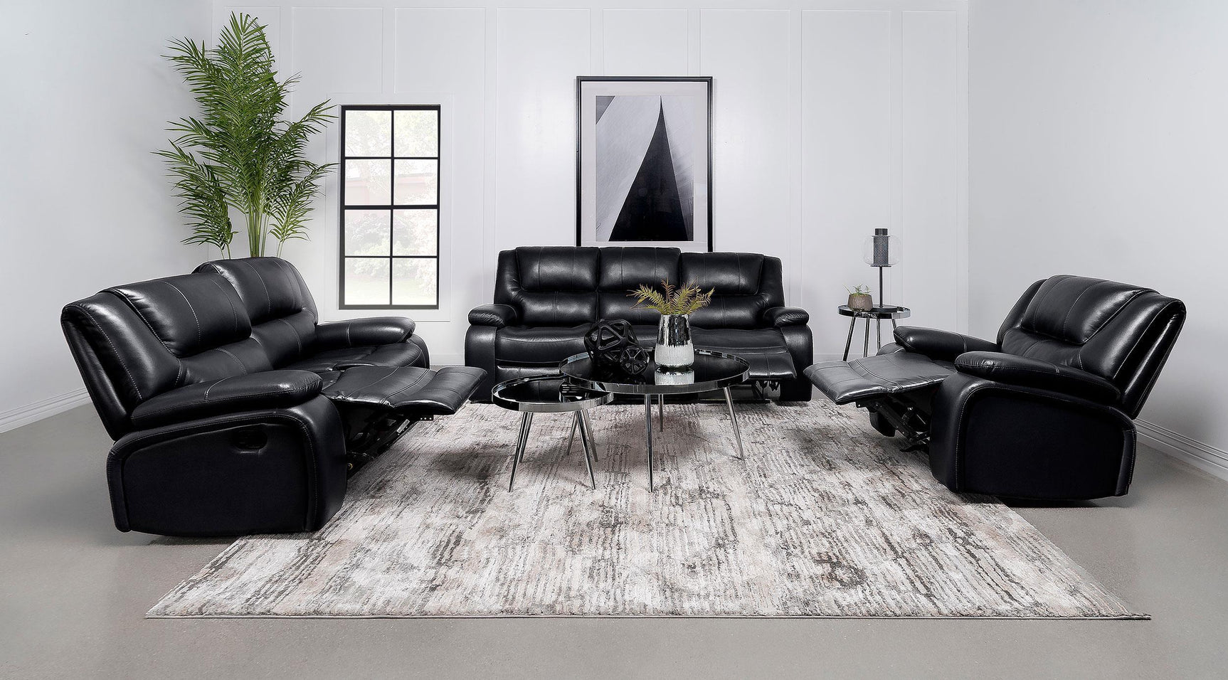 Camila 3-piece Upholstered Motion Reclining Sofa Set Black 610244-S3 - Ella Furniture