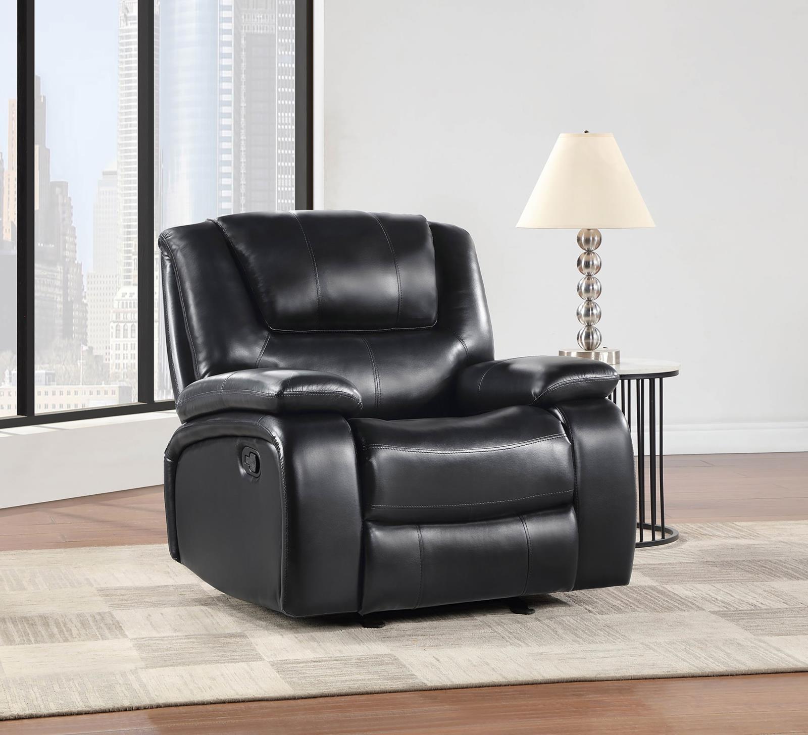 Camila Upholstered Glider Recliner Chair Black 610246 - Ella Furniture