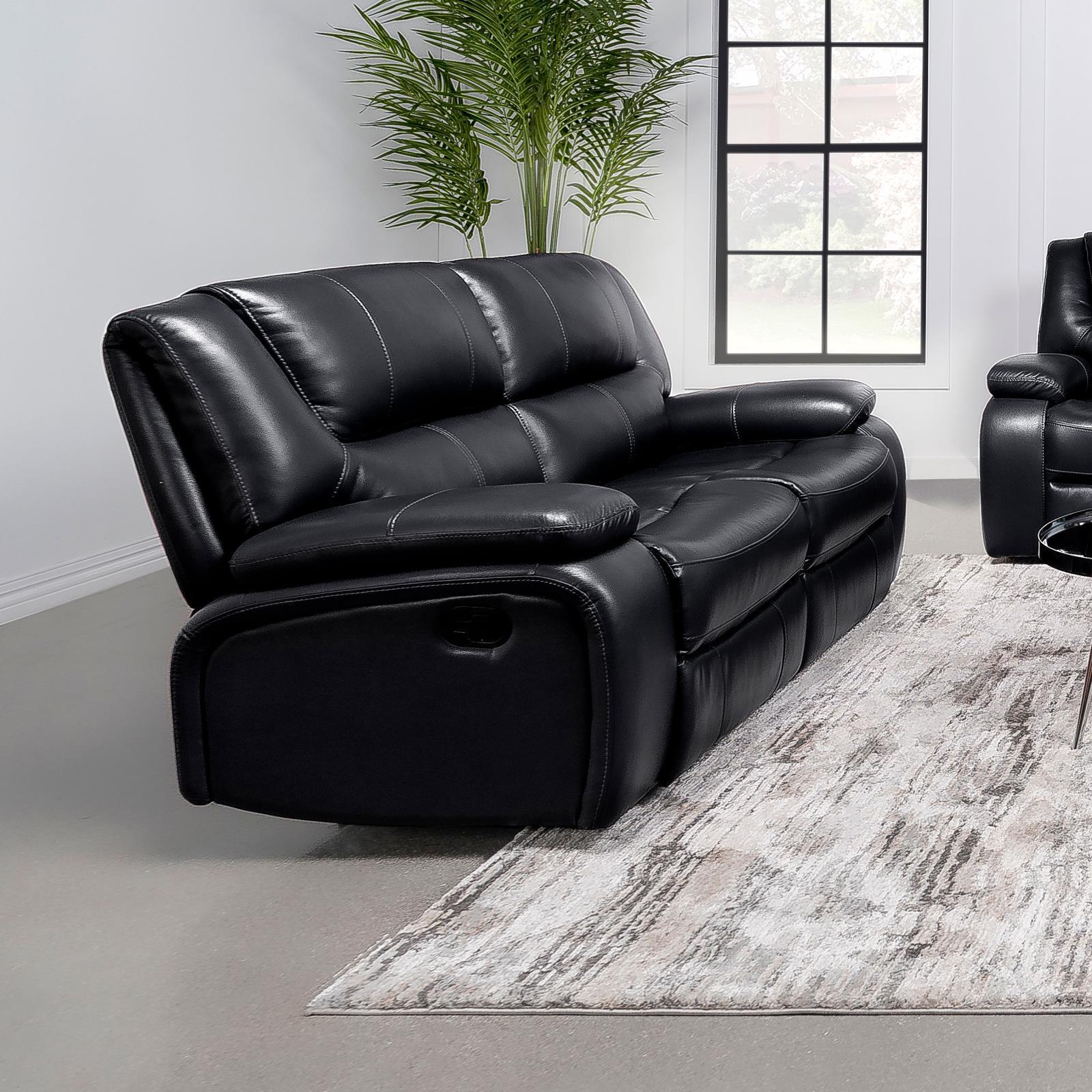 Camila Upholstered Motion Reclining Loveseat Black 610245 - Ella Furniture