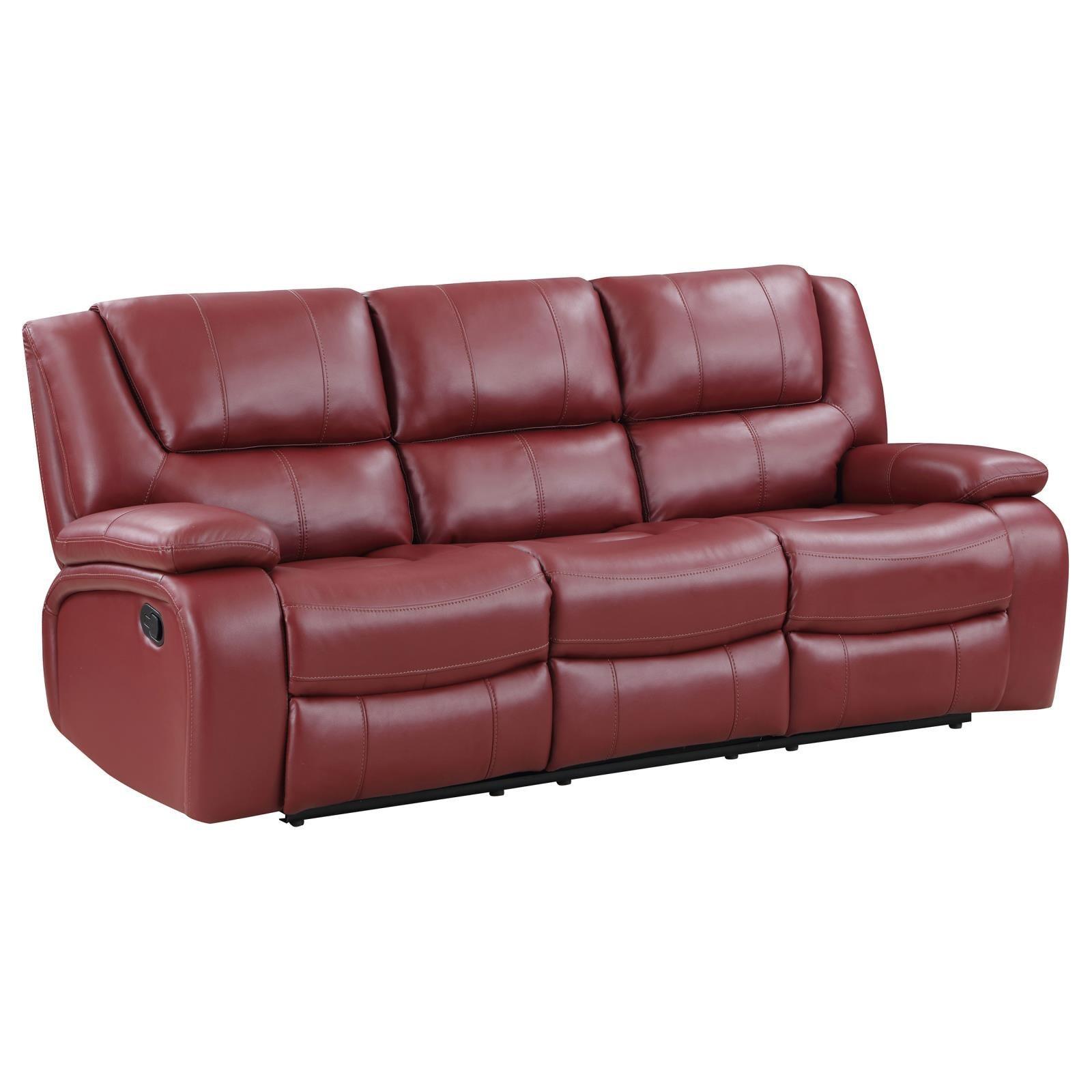Camila Upholstered Motion Reclining Sofa Red Faux Leather 610241 - Ella Furniture
