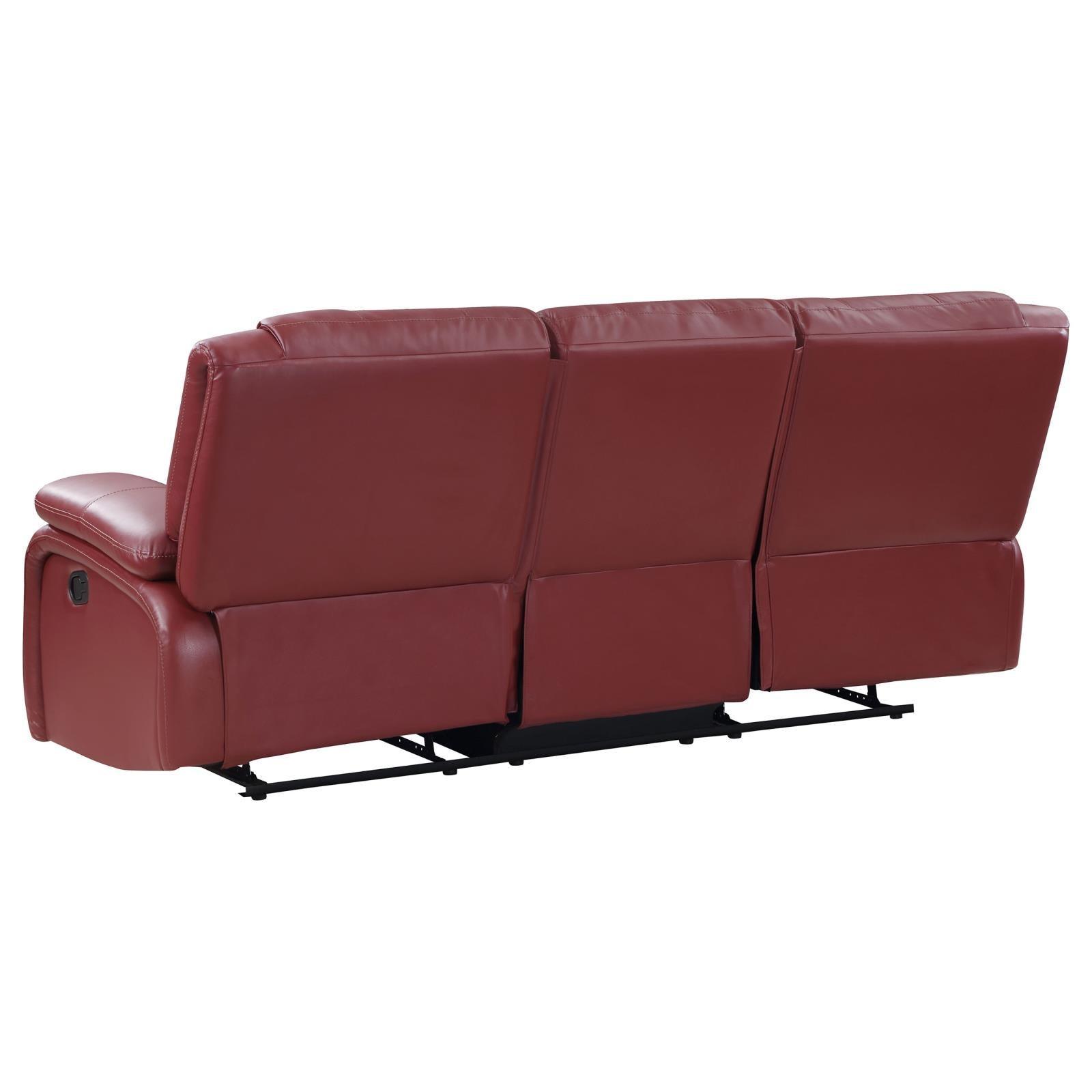 Camila Upholstered Motion Reclining Sofa Red Faux Leather 610241 - Ella Furniture