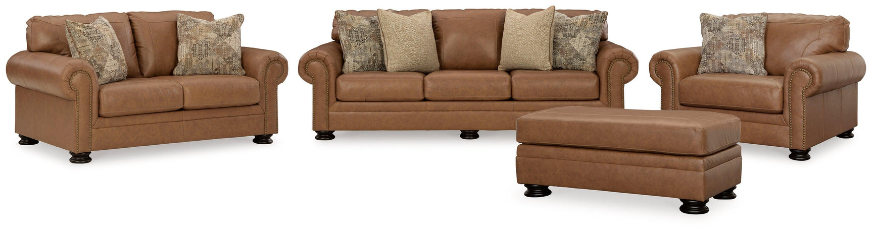 Carianna Caramel Sofa, Loveseat, Chair And Ottoman - Ella Furniture