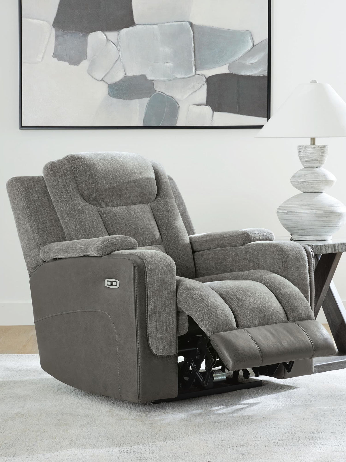 Mixed Motion Shadow Chenille / Faux Leather Power Recliner — product image 6