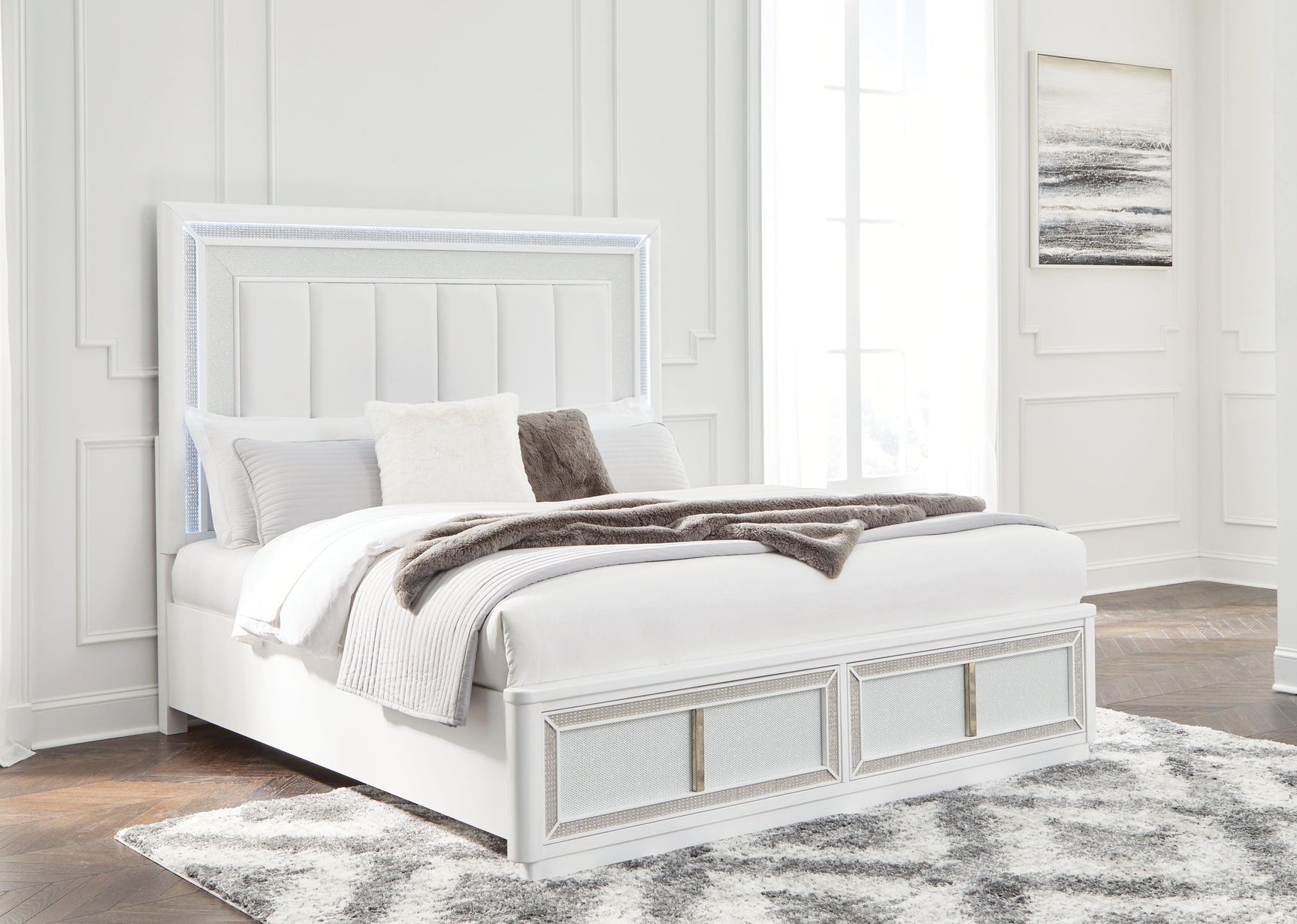 Chalanna White King Upholstered Storage Bed - Ella Furniture