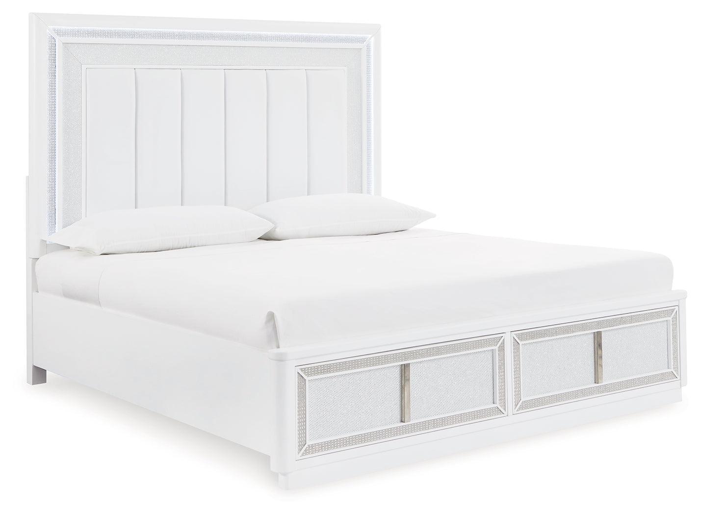 Chalanna White King Upholstered Storage Bed - Ella Furniture