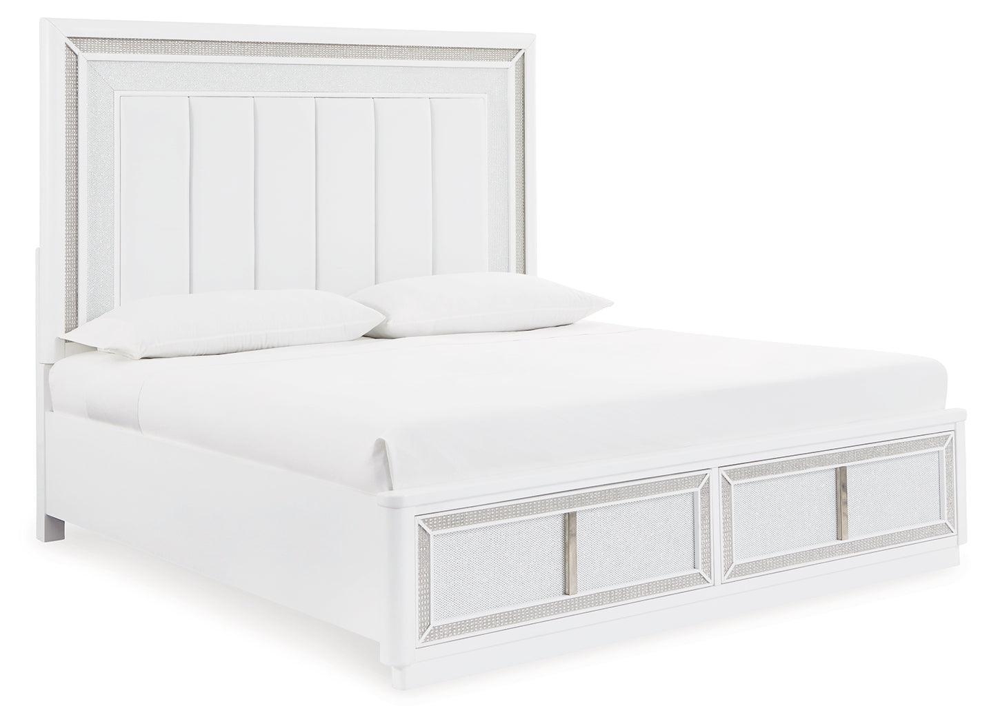 Chalanna White King Upholstered Storage Bed - Ella Furniture