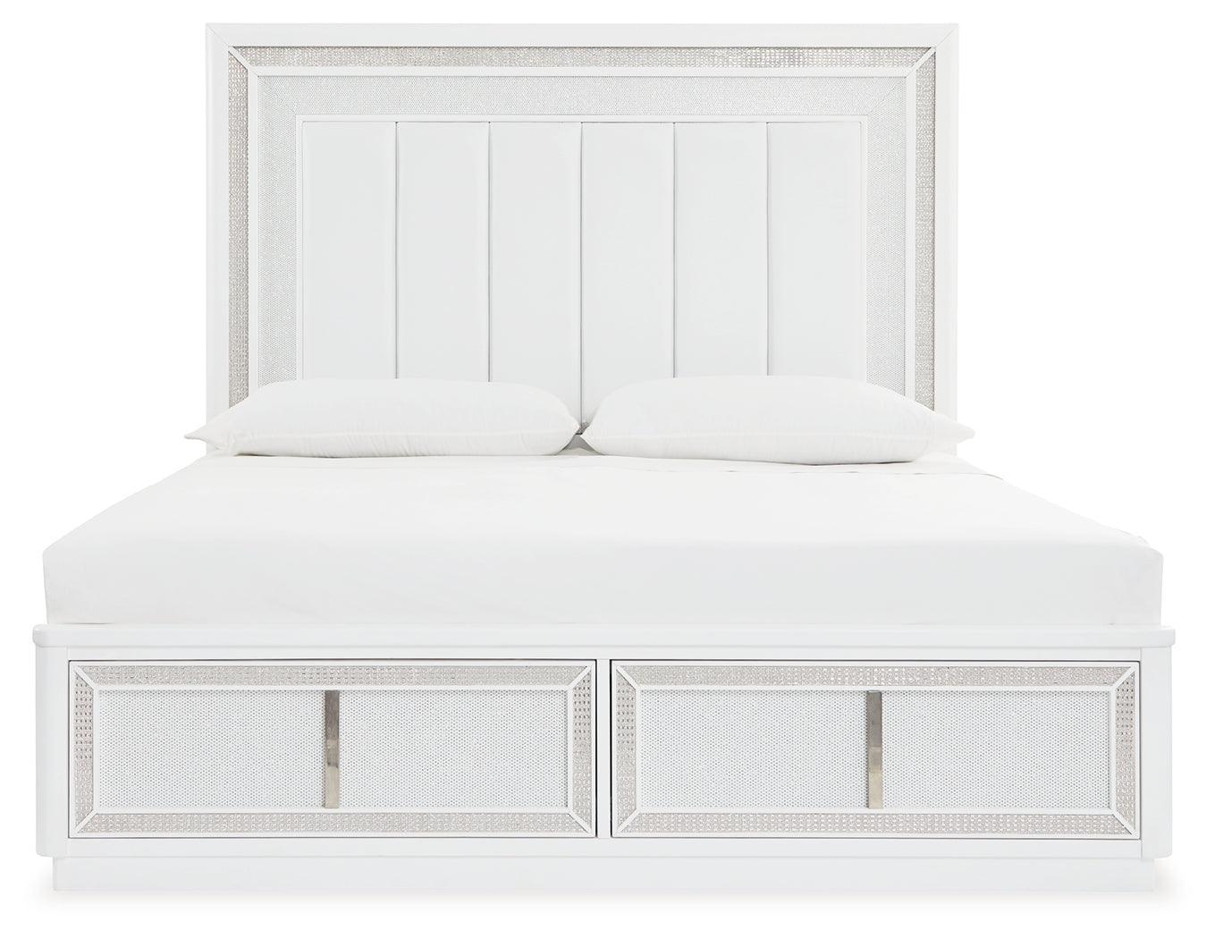 Chalanna White Queen Upholstered Storage Bed - Ella Furniture