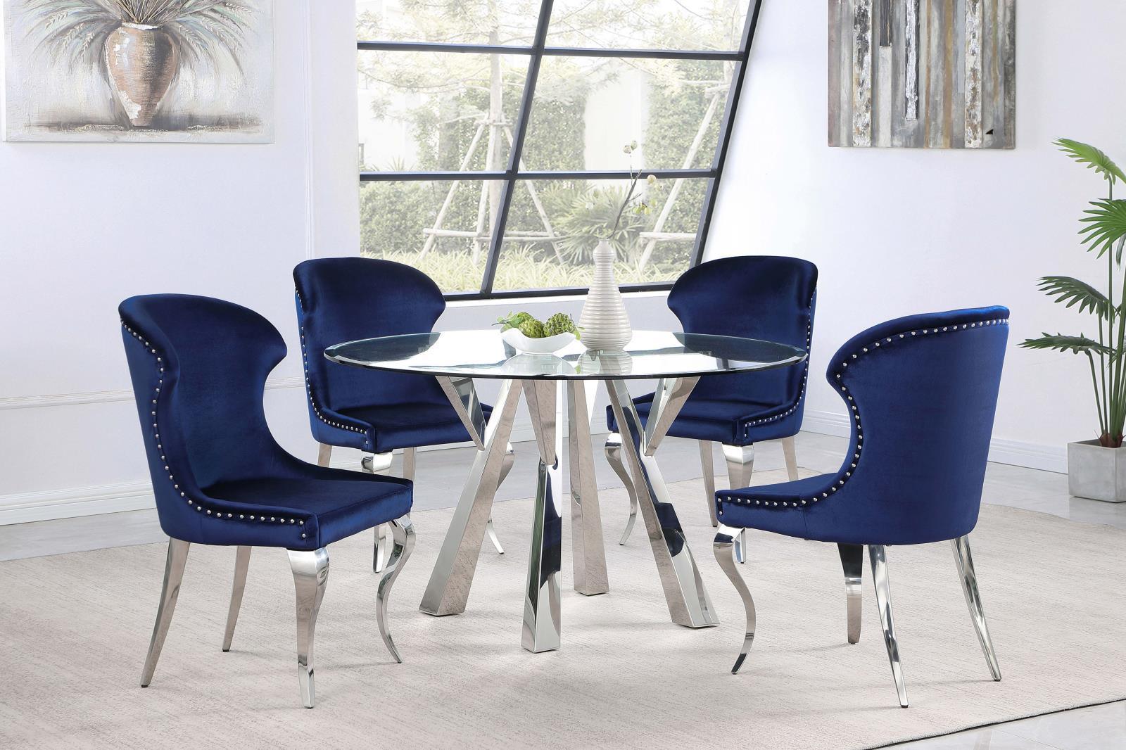Cheyanne Upholstered Wingback Side Chair With Nailhead Trim Chrome And Ink Blue (Set Of 2) 190745 - Ella Furniture