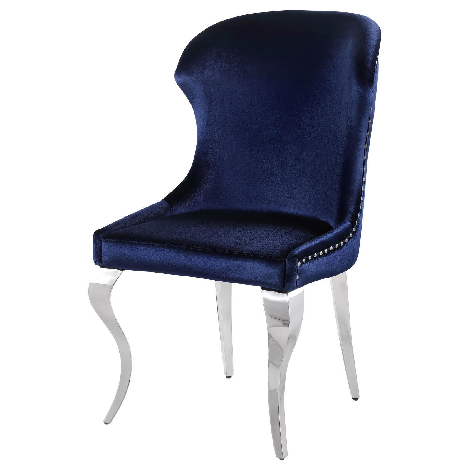 Cheyanne Upholstered Wingback Side Chair With Nailhead Trim Chrome And Ink Blue (Set Of 2) 190745 - Ella Furniture