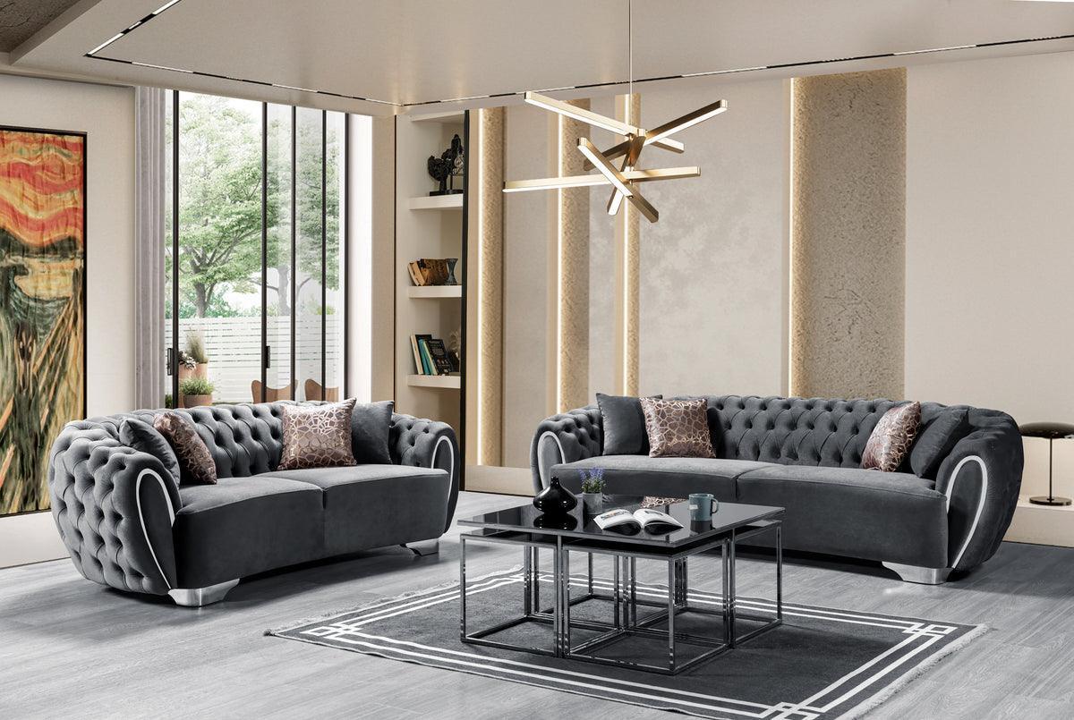 Chloe Gray Velvet Sofa & Loveseat - Ella Furniture