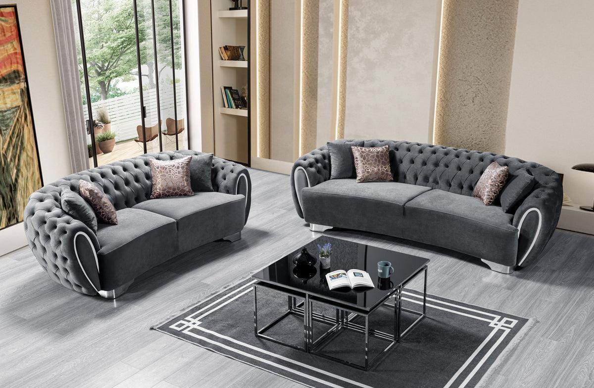 Chloe Gray Velvet Sofa & Loveseat - Ella Furniture