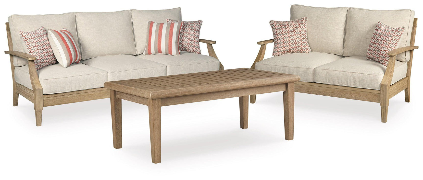 Clare Beige View Outdoor Sofa And Loveseat With Coffee Table - Ella Furniture