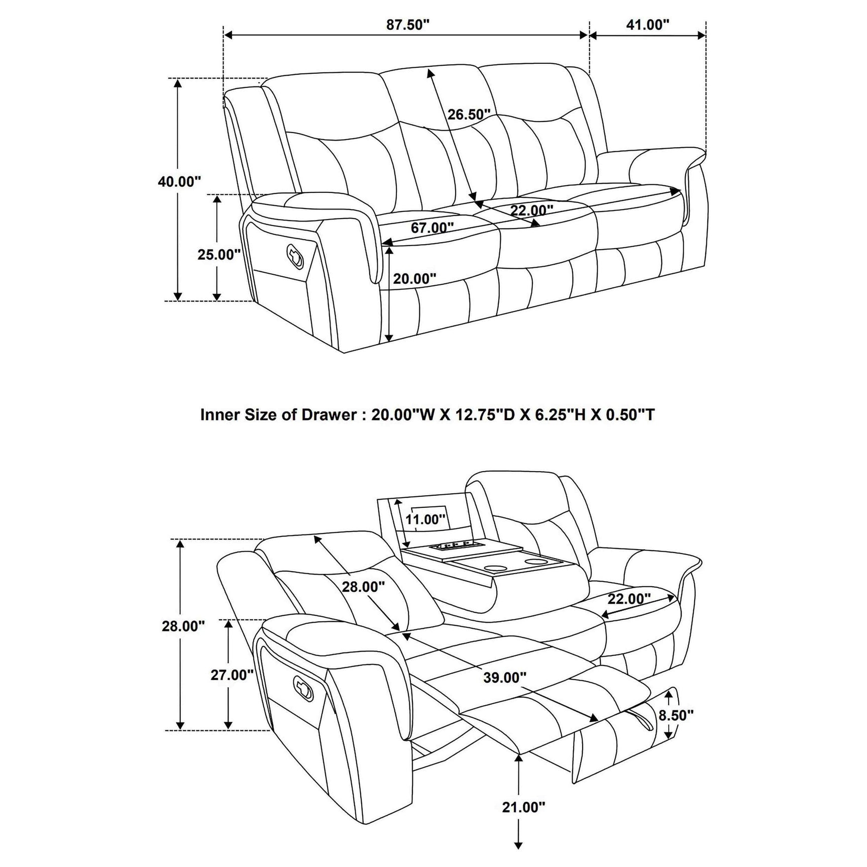 CONRAD MOTION COLLECTION Conrad 3-piece Upholstered Padded Arm Motion Sofa Set Grey 650354-S3 - Ella Furniture