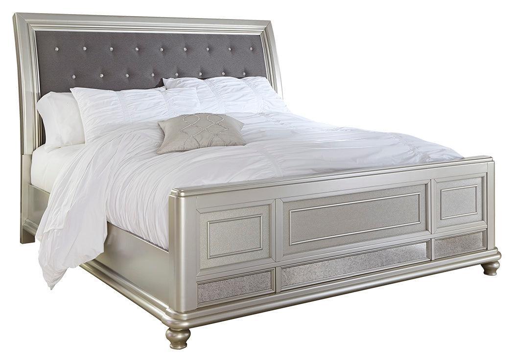 Coralayne Silver Upholstered Sleigh Bedroom Set - Ella Furniture