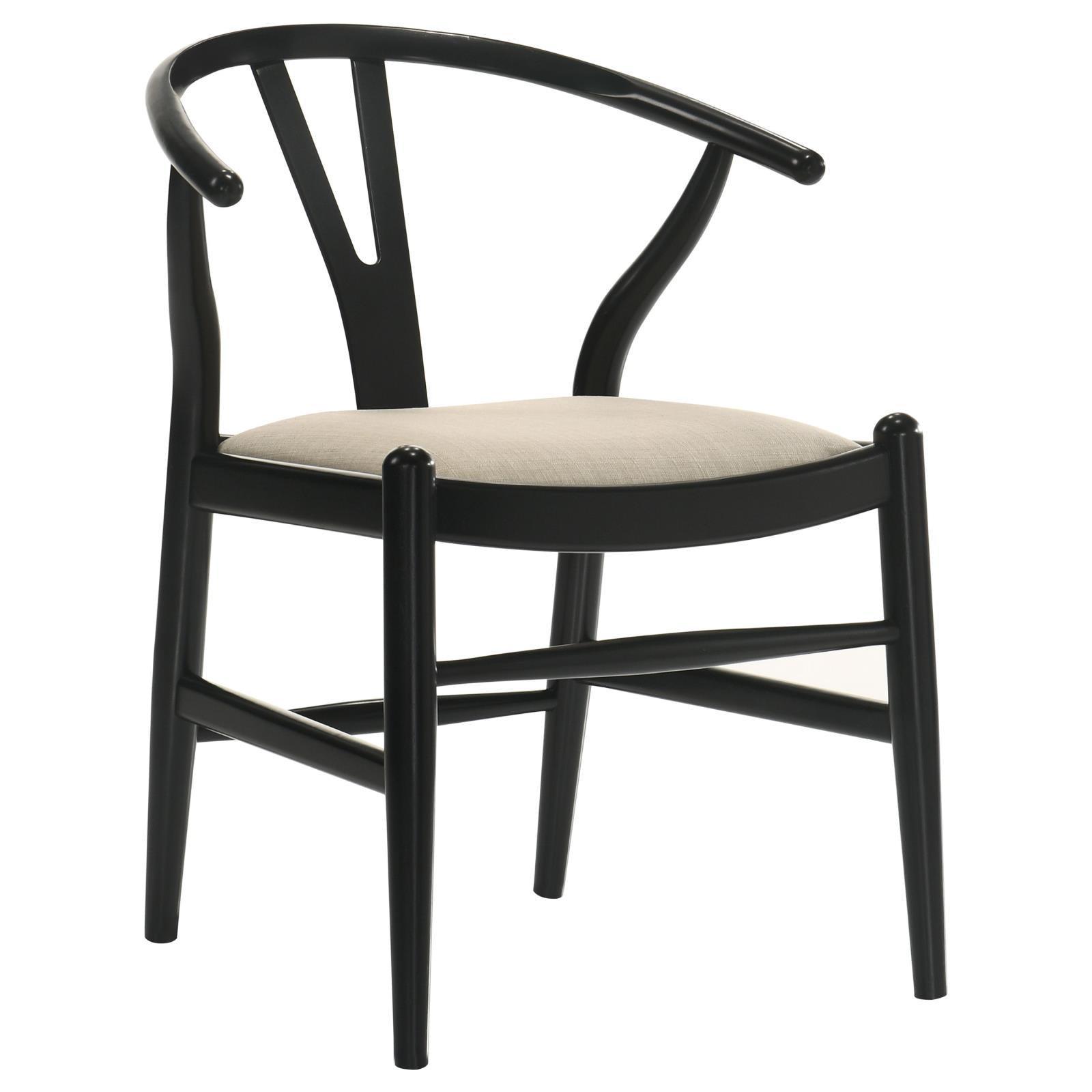 Cortona Danish Y-shaped Back Wishbone Dining Side Chair Black And Beige (Set Of 2) 108482 - Ella Furniture