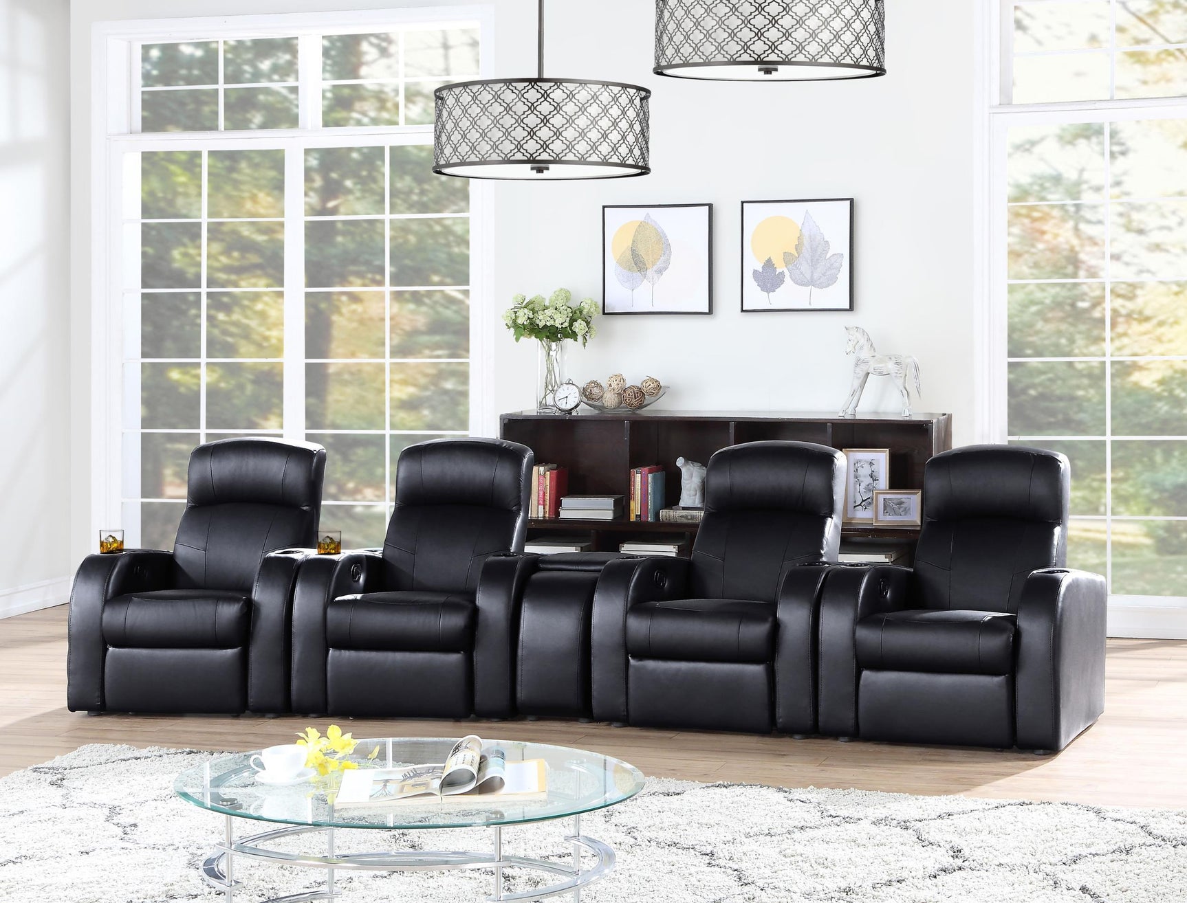 CYRUS THEATER COLLECTION Cyrus 5-piece Upholstered Home Theater Seating 600001-S4B - Ella Furniture