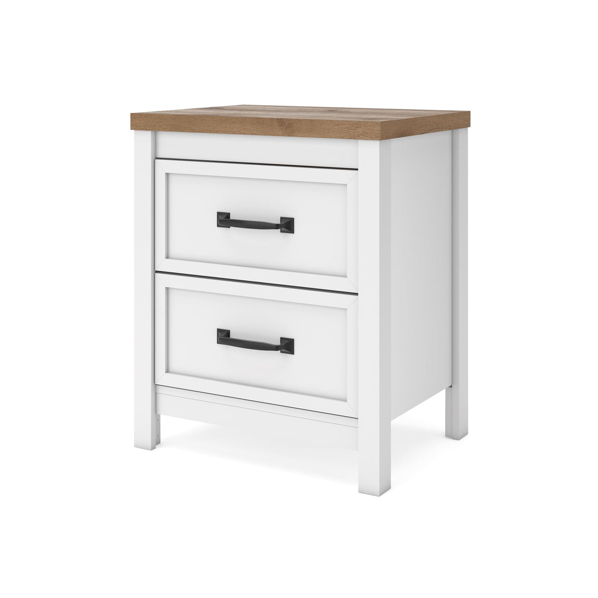 Kerisden White/Brown Nightstand — angled view