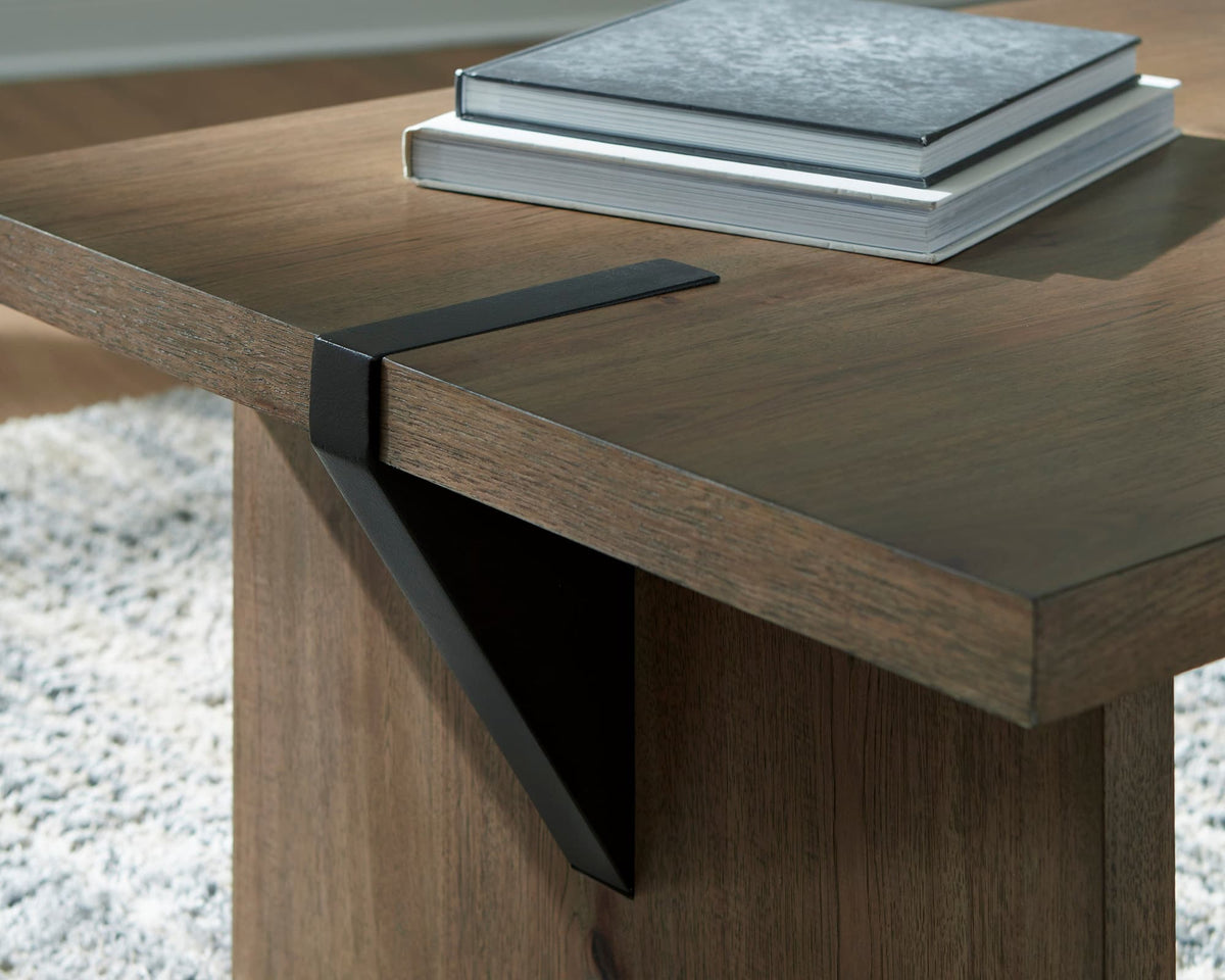 Brown Rustic Oak Veneer Coffee Table with Metallic Leg Blocks — product image 4