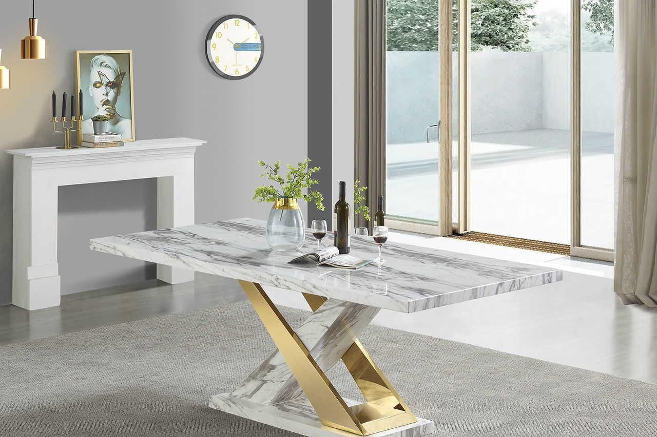 D610 Viva (White/gold) Dining Table - Ella Furniture