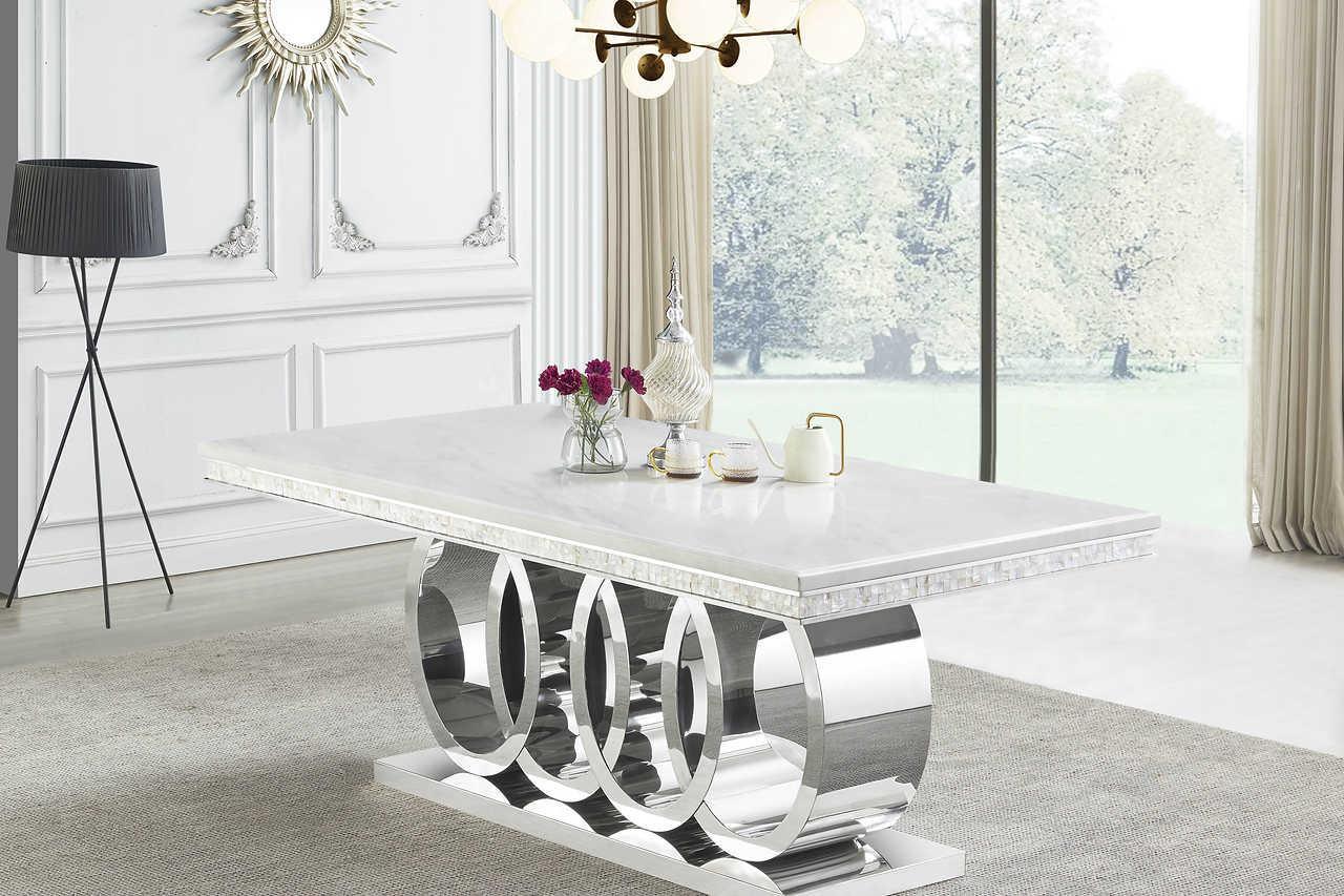 D620 Giovanni (White/chrome) Dining Table - Ella Furniture