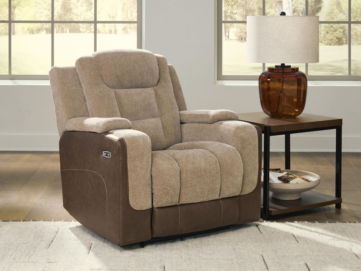 Mixed Motion Brownstone Chenille / Faux Leather Power Recliner — product view