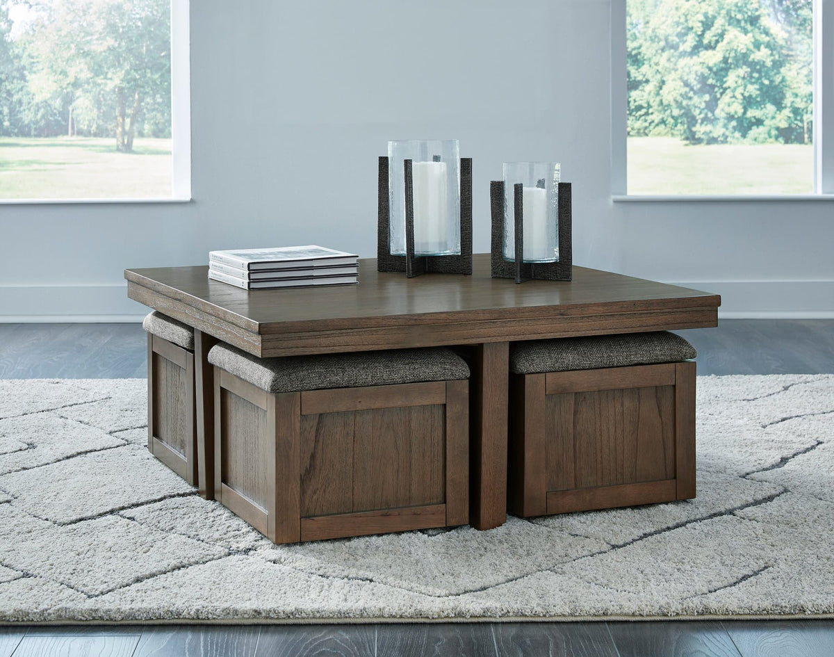 Brown Coffee Table with Stools — product image 5