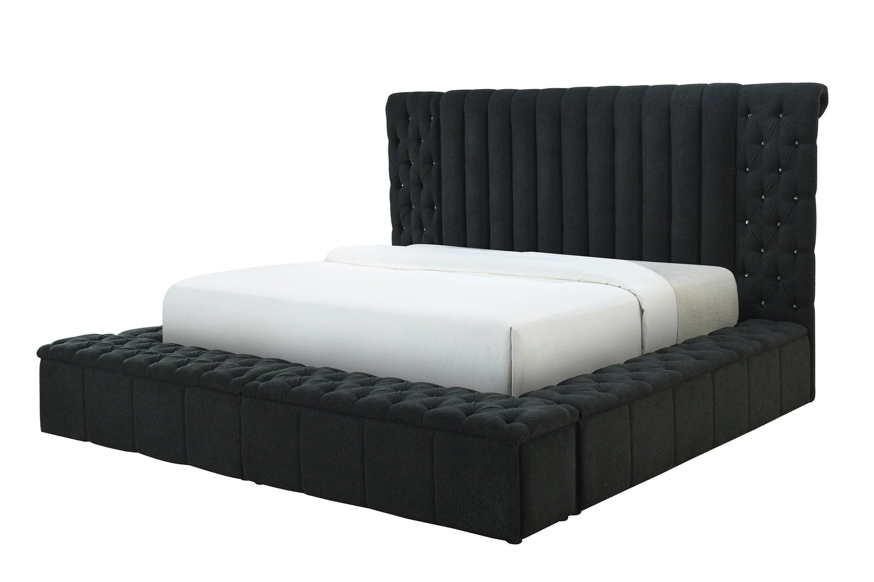 Danbury Charcoal Modern Solid Wood Velvet/Fabric Upholstered Tufted Storage Queen Bed - Ella Furniture