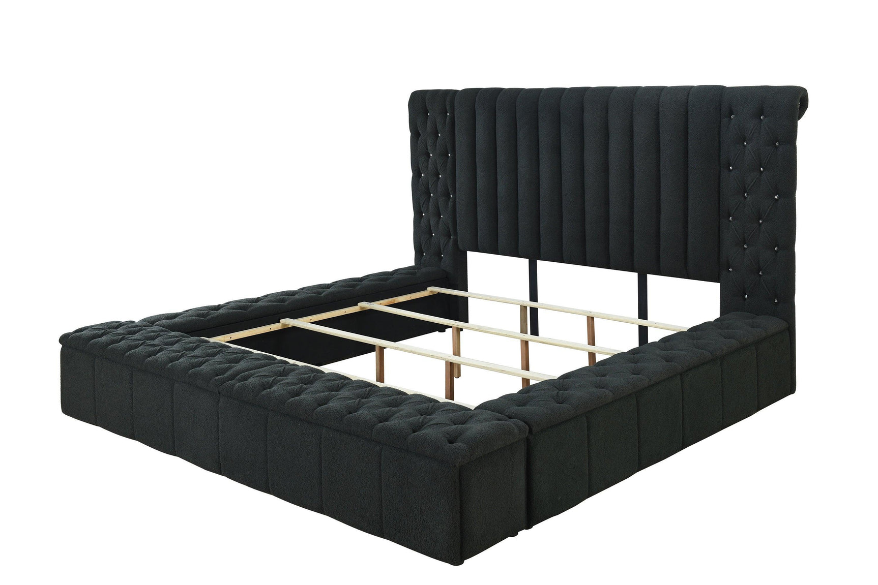 Danbury Charcoal Modern Solid Wood Velvet/Fabric Upholstered Tufted Storage Queen Bed - Ella Furniture