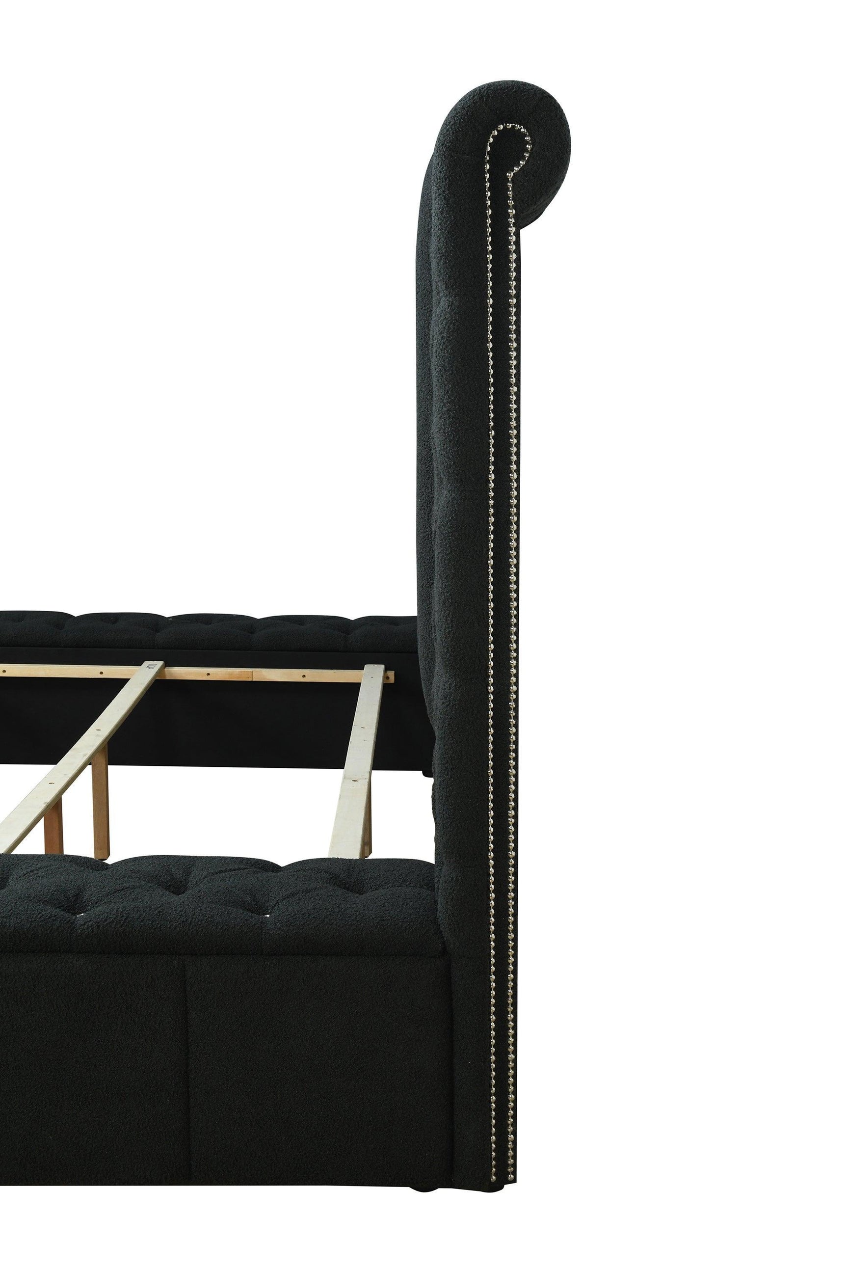 Danbury Charcoal Modern Solid Wood Velvet/Fabric Upholstered Tufted Storage Queen Bed - Ella Furniture