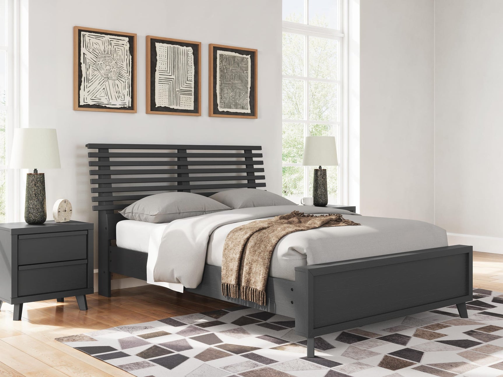 Danziar Black Full Slat Panel Bed from Ella Furniture