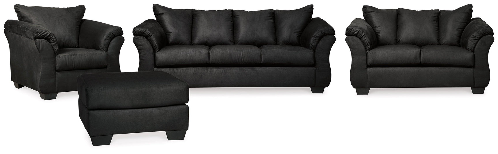 Darcy Black Sofa, Loveseat, Chair And Ottoman - Ella Furniture