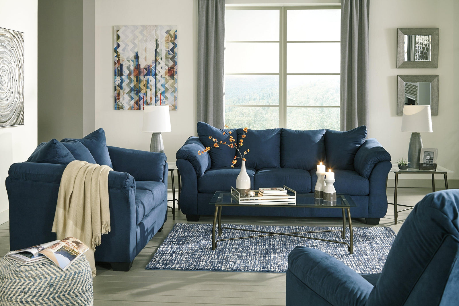Darcy Blue Sofa, Loveseat And Recliner - Ella Furniture