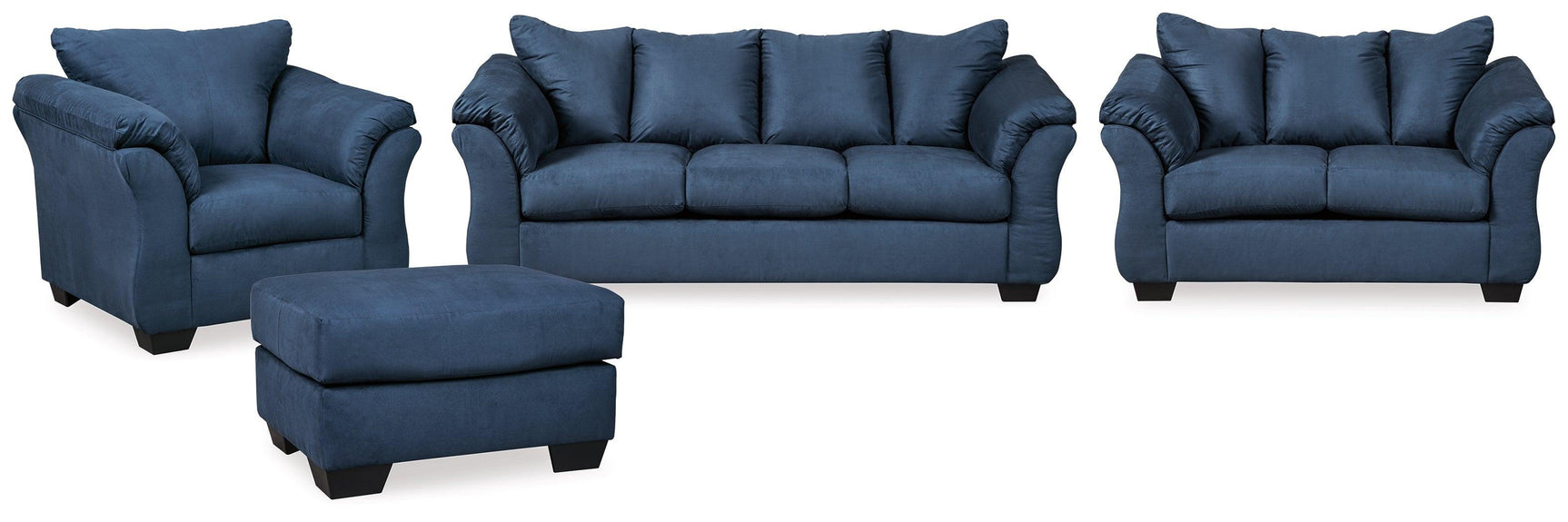 Darcy Blue Sofa, Loveseat, Chair And Ottoman - Ella Furniture
