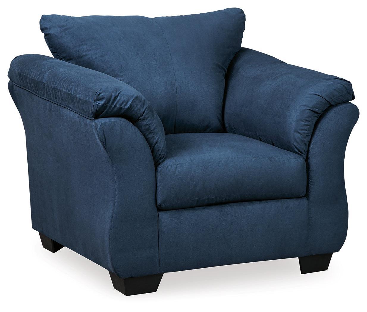 Darcy Blue Sofa, Loveseat, Chair And Ottoman - Ella Furniture