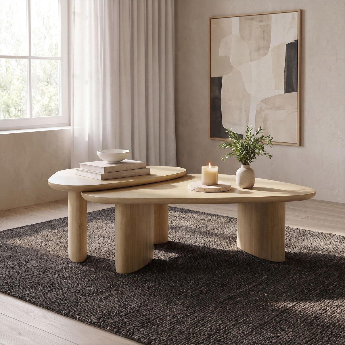 Lester 2-Piece Triangular Nesting Coffee Table Set Honey Oak — product image 2