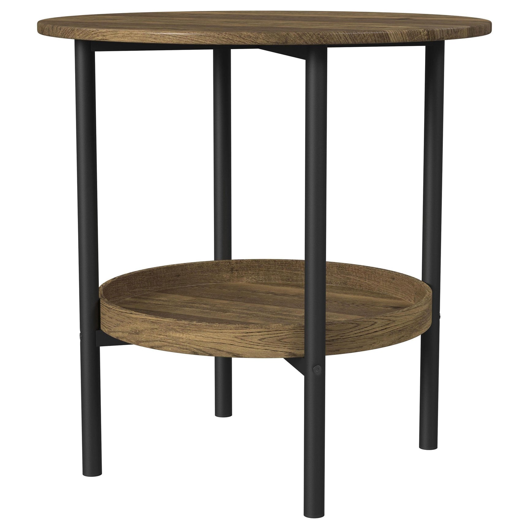 Delfin Round Glass Top Side End Table Black and Brown 721617 - Ella Furniture