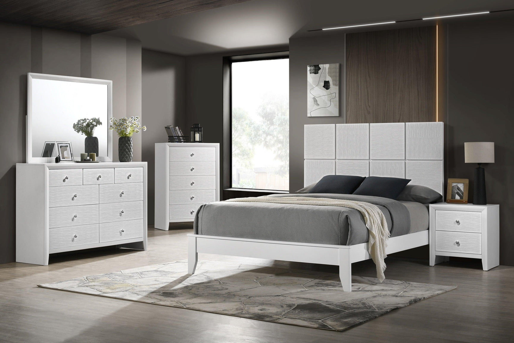 Denker-evan White Modern Contemporary Solid Wood King Bed - Ella Furniture