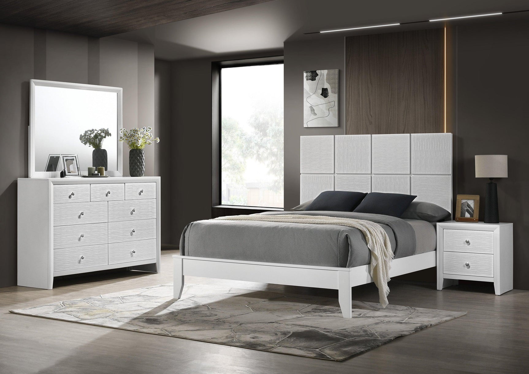 Denker-evan White Modern Contemporary Solid Wood King Bed - Ella Furniture